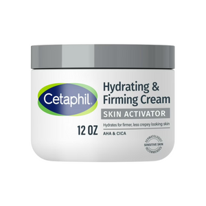 Cetaphil Hydrating and Firming Cream white jar with lid – 24‑hour hydration, non‑comedogenic formula for sensitive, acne‑prone skin